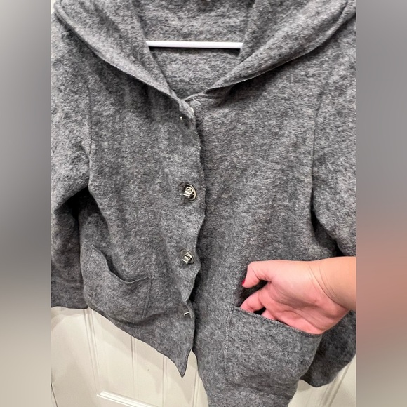 For Cynthia Medium Gray 100% WOOL Hooded Pea Coat - Picture 10 of 10